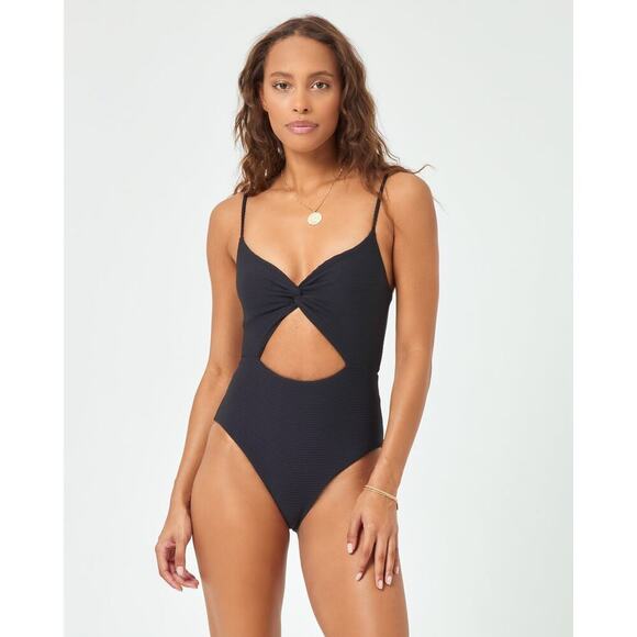 L*Space Eco Ribbed Kyslee Back Cutout One Piece Swimsuit Black Size Large NWT - Picture 1 of 13